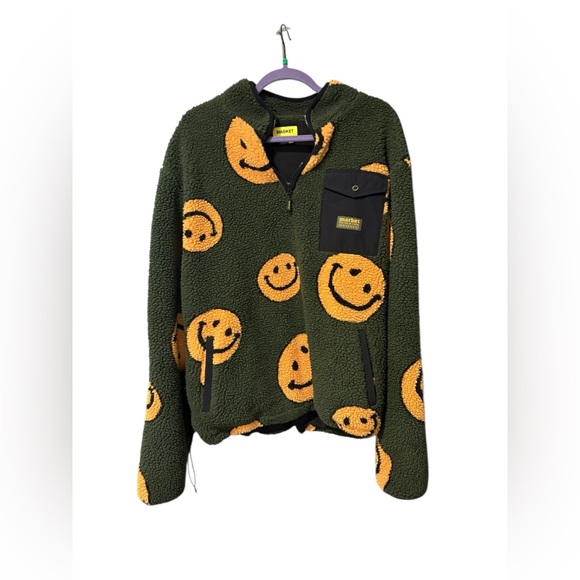 MARKET Men's All Over Print Jacket X Smiley Teddy 1/4 Zip - Picture 3 of 8